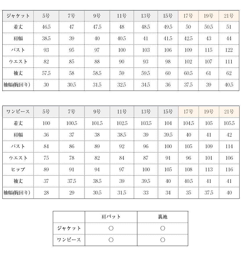 サイズ表